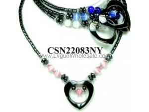 Assorted Color Cat's Eye Opal Beads Hematite Heart Pendant Chain Choker Fashion Necklace